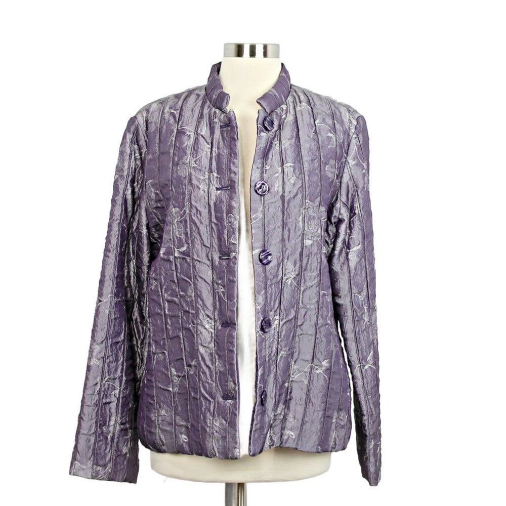 J H Collectibles Vintage Satin Jacket Blazer Purple Floral Asian Damask Size L
